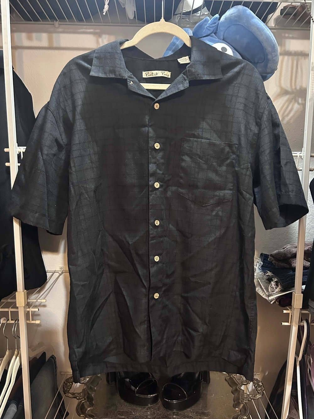Black Short-Sleeve Button-Up Shirt